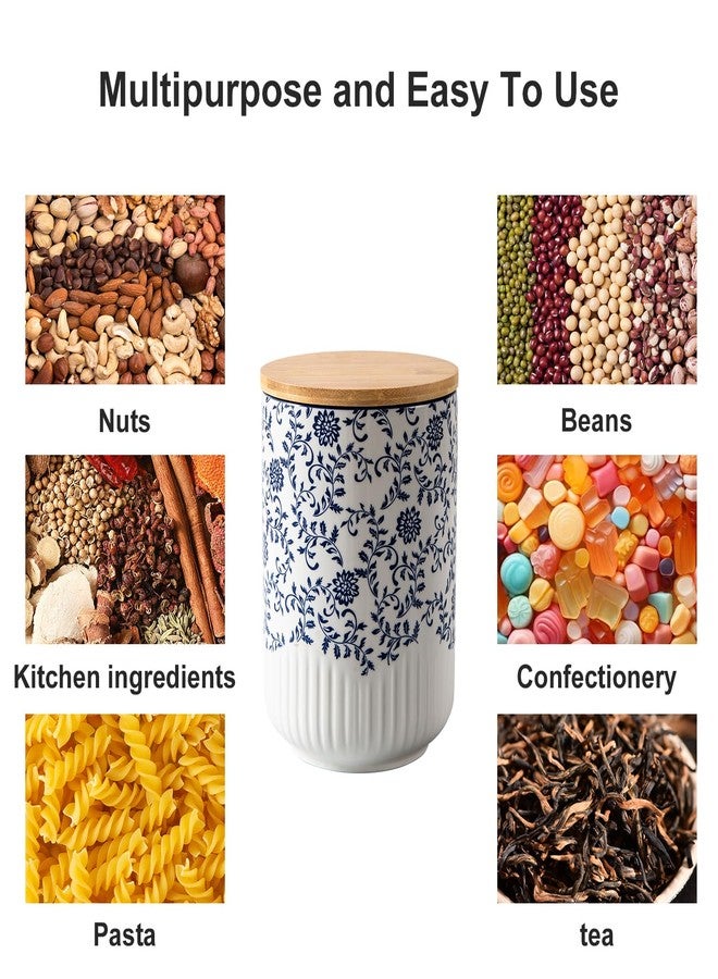 Gibsimi Kitchen Canisters for Countertop - Ceramic Canisters Sets for Kitchen with Airtight Wood Lids - Flour and Sugar Containers for Coffee Tea Spice Beans Cookie Jars - Set of 3 Blue - Image 3